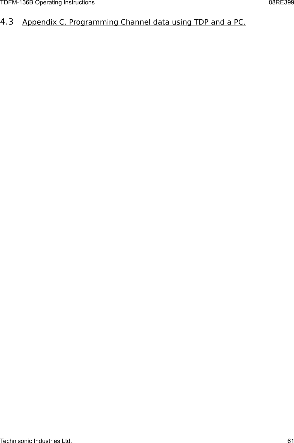 TDFM-136B Operating Instructions 08RE3994.3 Appendix C. Programming Channel data using TDP and a PC.   Technisonic Industries Ltd. 61