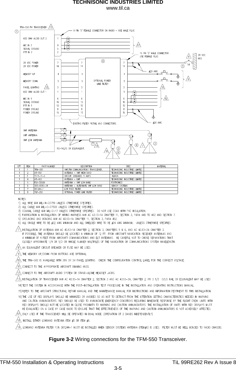 TECHNISONIC INDUSTRIES LIMITED www.til.ca   TFM-550 Installation &amp; Operating Instructions  TiL 99RE262 Rev A Issue 83-5    Figure 3-2 Wiring connections for the TFM-550 Transceiver. 