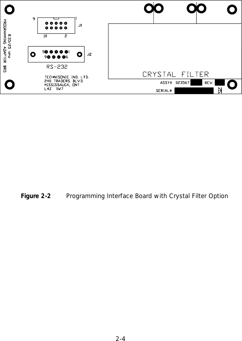 2-4  Figure 2-2 Programming Interface Board with Crystal Filter Option