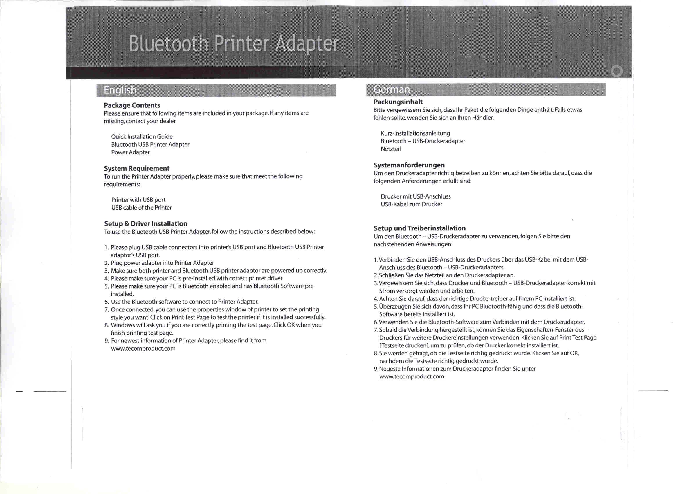 BLUETOOTH PRINTER ADAPTER User Manual