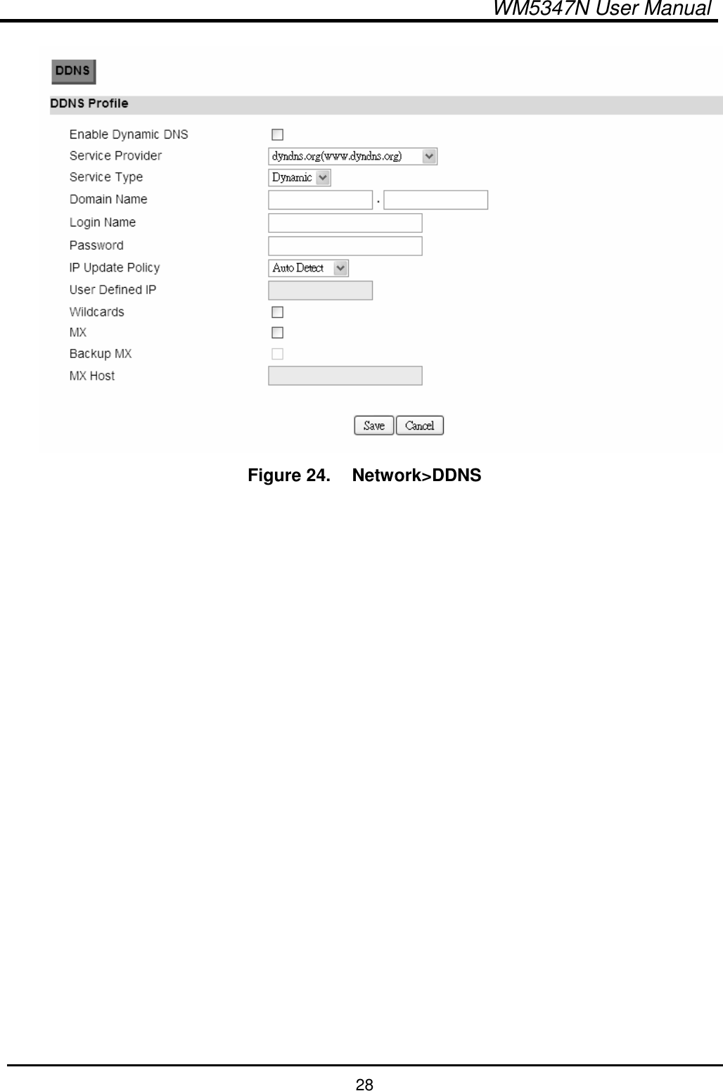  WM5347N User Manual  28  Figure 24.   Network&gt;DDNS  