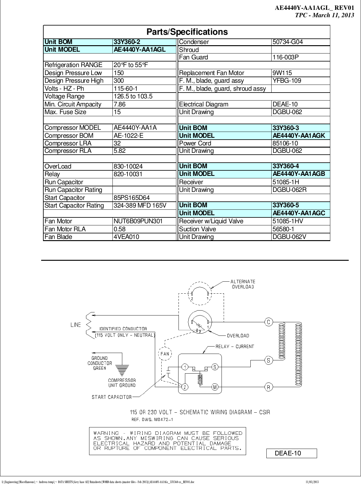 Page 2 of 2 - Tecumseh Tecumseh-Ae4440Y-Aa1Agb-Performance-Data-Sheet AE4440Y-AA1AGx_33Y360-xx_REV01