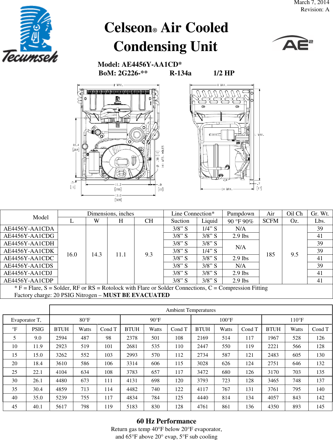 tecumseh ae4456y aa1cda performance data sheet jun