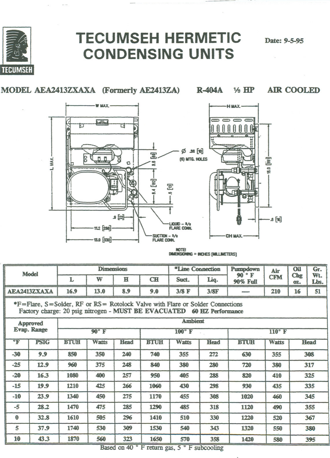 Page 1 of 2 - Tecumseh Tecumseh-Aea2413Zxaxd-Performance-Data-Sheet-  Tecumseh-aea2413zxaxd-performance-data-sheet