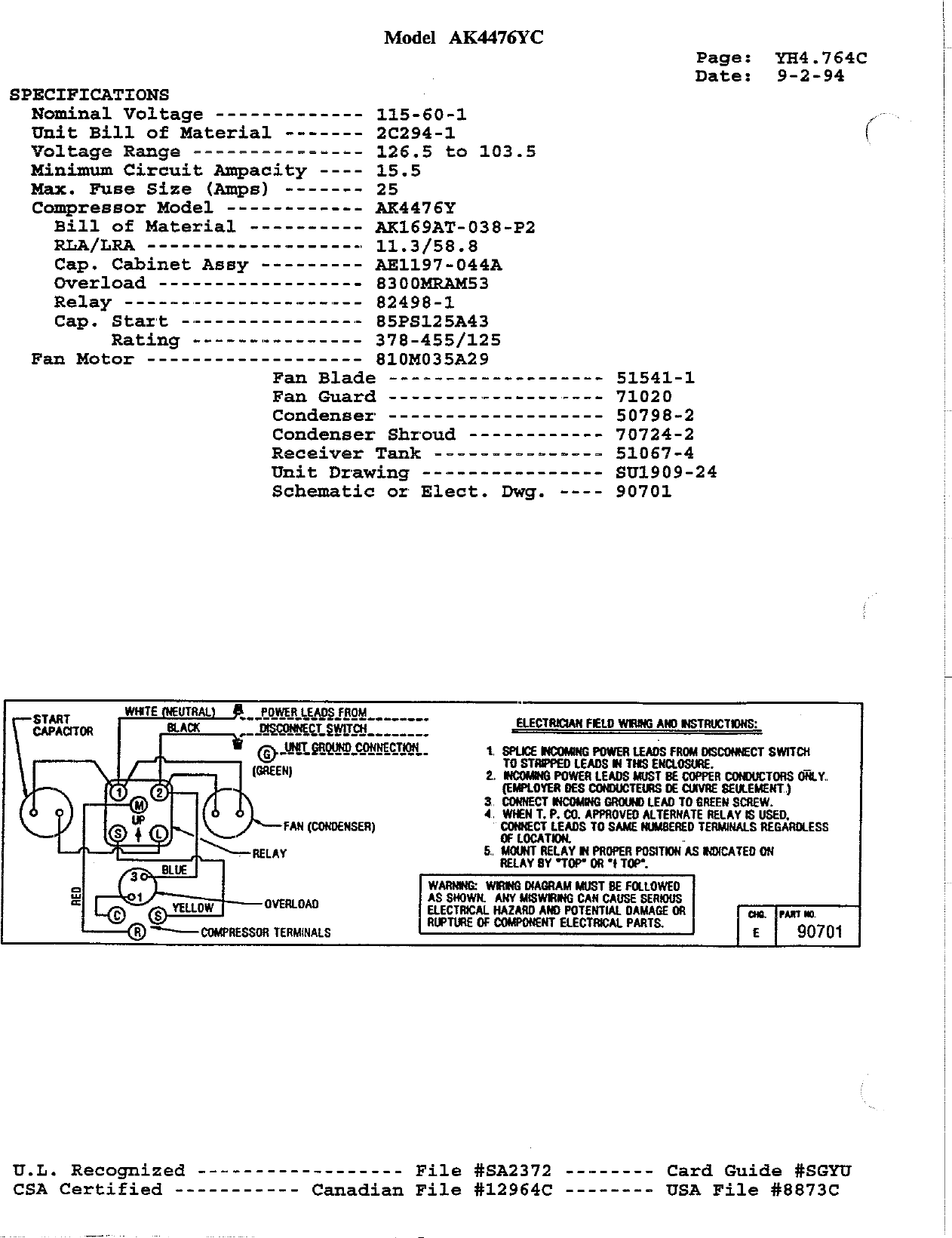 Tecumseh Aka4476Yxaxc Performance Data Sheet