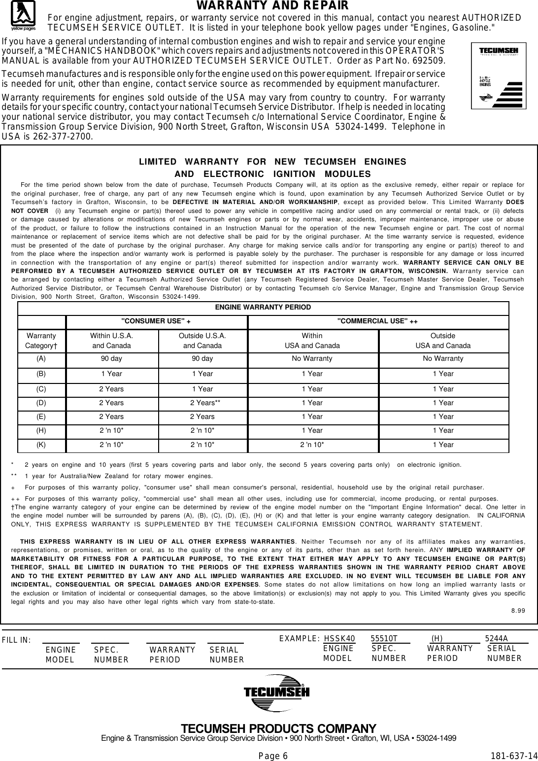 Page 6 of 8 - Tecumseh Tecumseh-Vantage-Hsk35-Hsk40-Hssk50-Users-Manual- M  Tecumseh-vantage-hsk35-hsk40-hssk50-users-manual