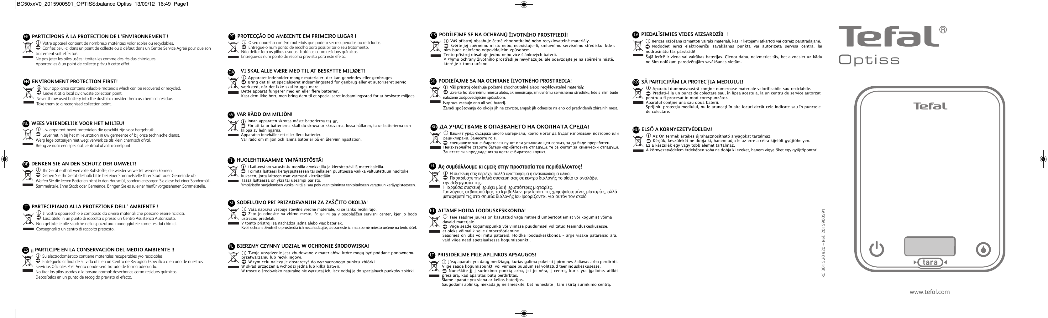 Page 1 of 2 - Tefal Tefal-Bc5001V0-Instruction-Manual- Balance Optiss  Tefal-bc5001v0-instruction-manual