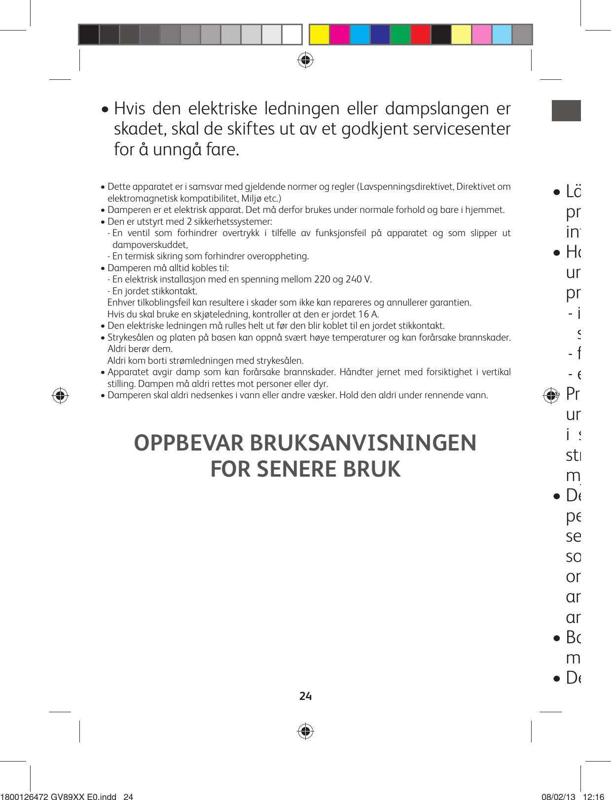 Tefal Gv56g0 Instruction Manual Gv25 Tef En De Fr Nl Es Pt Da No Sv Fi Tr El Pl Cs Sk Hu Sl Ru Uk Hr Ro Sr Bg Et Lv