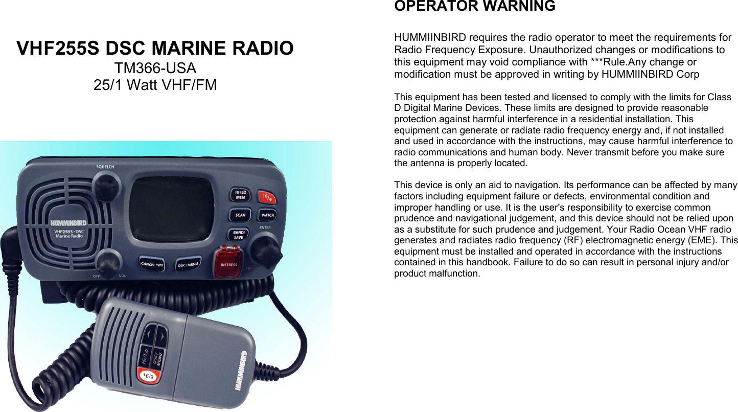 Tekcom TM-366 MARINE TRANSCEIVER User Manual USERS MANUAL