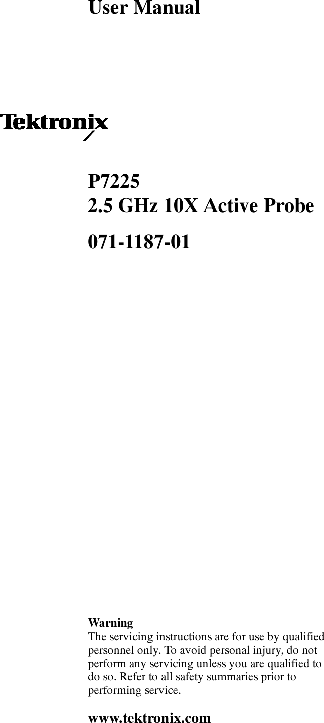Tektronix Thermometer P7225 Users Manual 2.5 GHz 10X Active Probe User