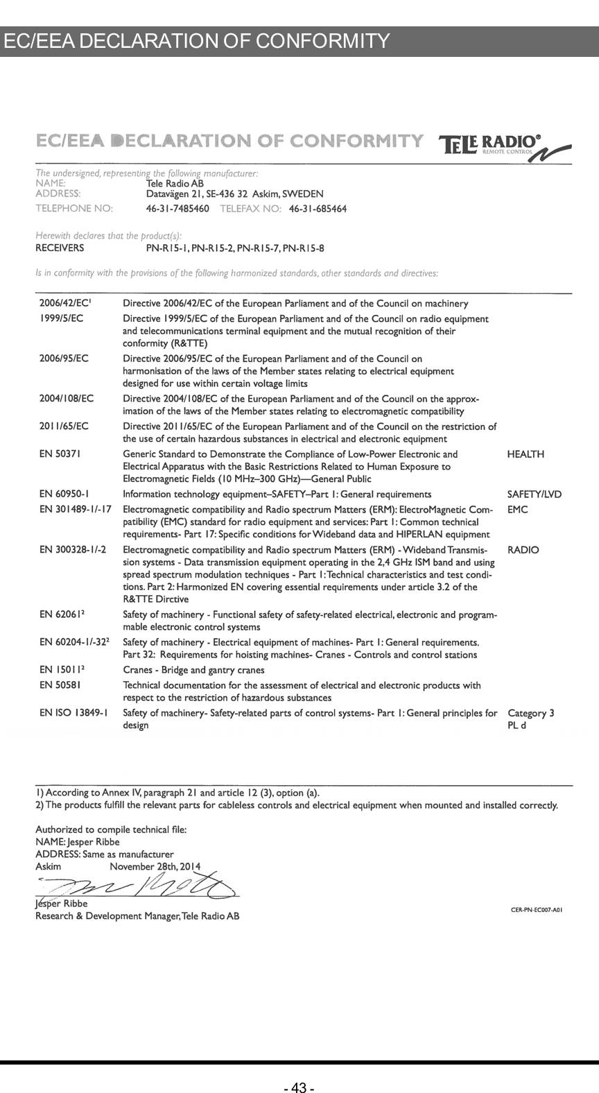 EC/EEA DECLARATION OF CONFORMITY-43 -