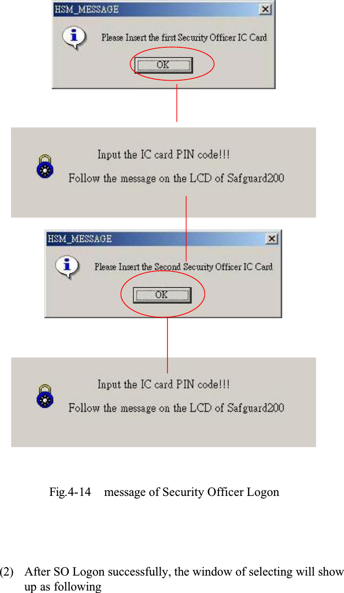 Fig.4-14 message of Security Officer Logon(2) After SO Logon successfully, the window of selecting will show up as following