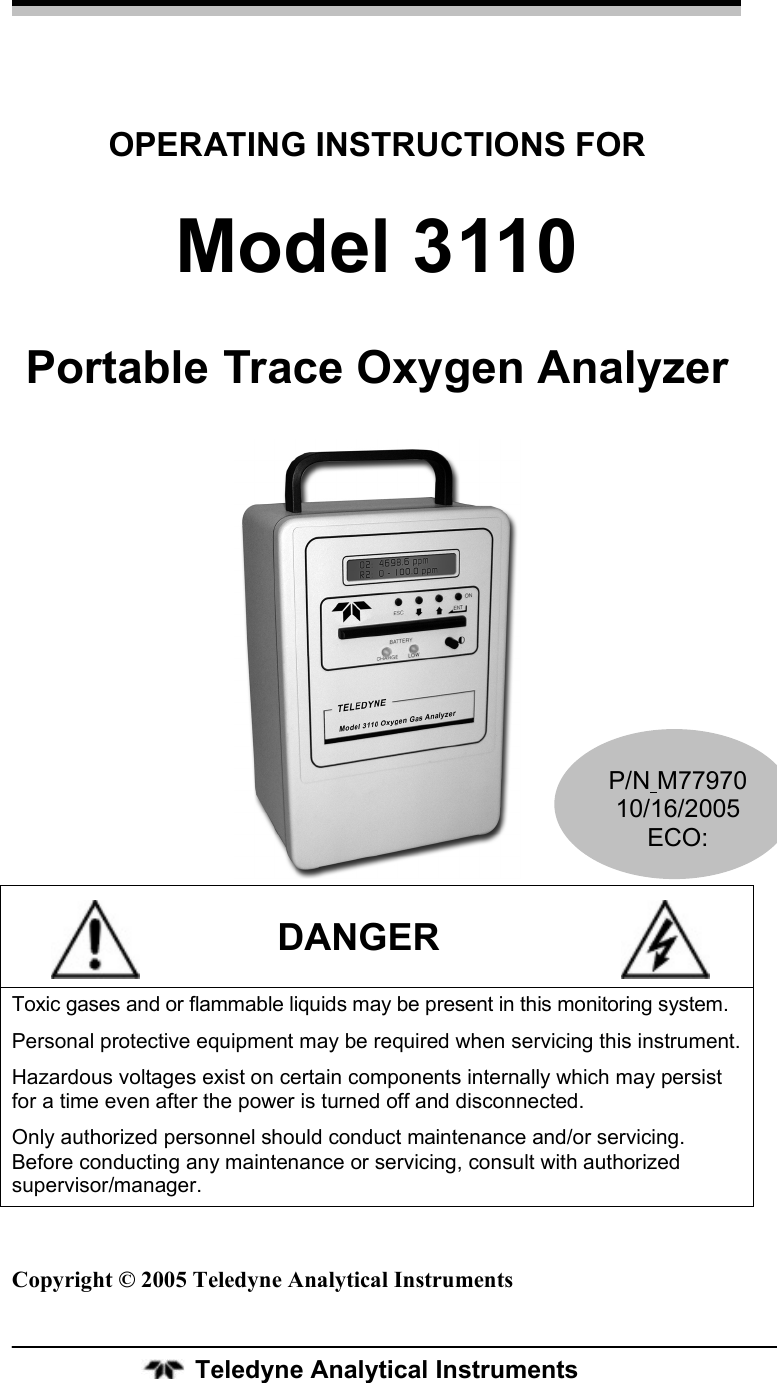 Teledyne 3110 Users Manual 3110_Oxygen_Analyzer_Rev 3