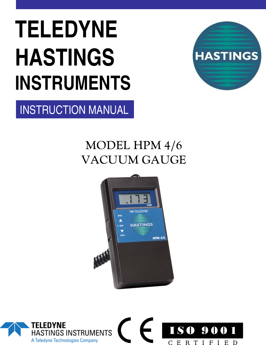 Page 1 of 12 - Teledyne Teledyne-Marine-Instruments-Hpm-4-6-Users-Manual 153-082010_HPM 4-6 Vacuum Gauge Manual