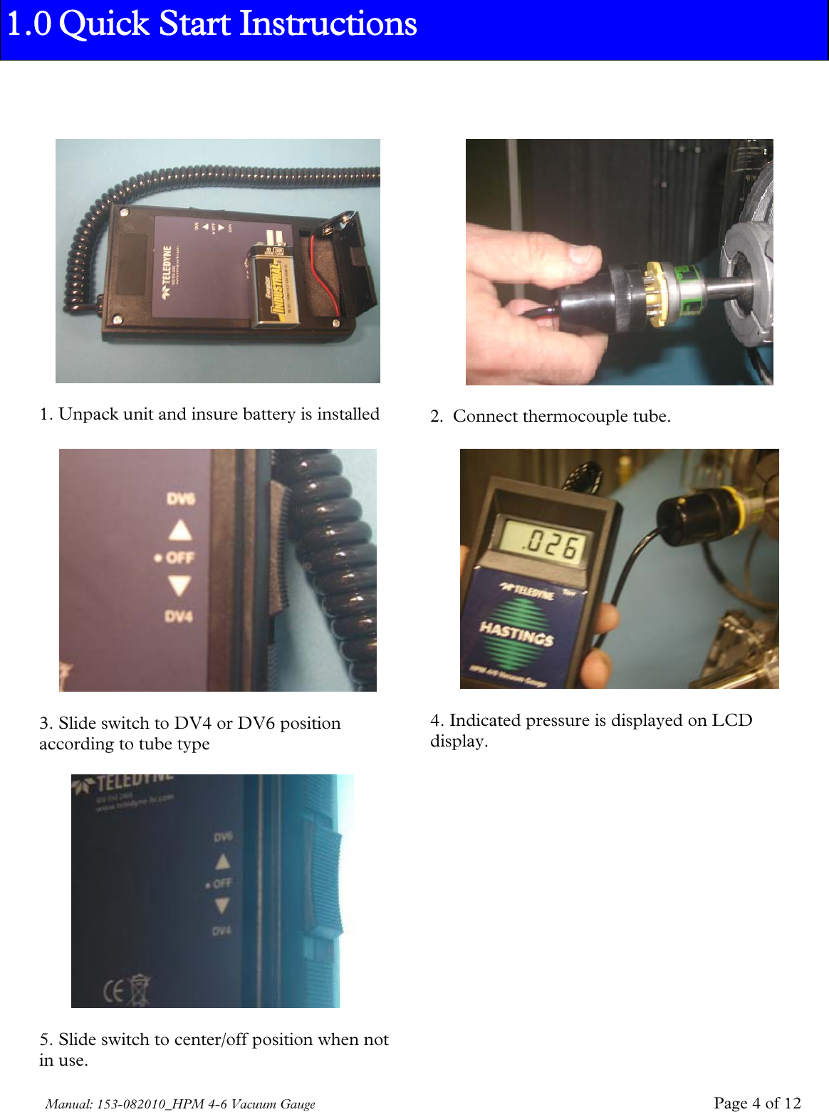 Page 4 of 12 - Teledyne Teledyne-Marine-Instruments-Hpm-4-6-Users-Manual 153-082010_HPM 4-6 Vacuum Gauge Manual
