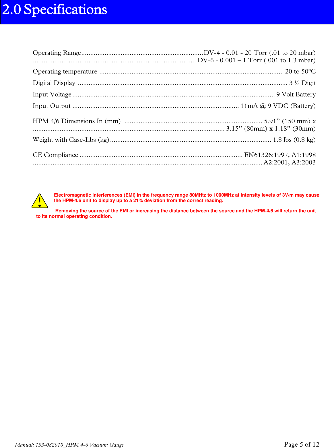 Page 5 of 12 - Teledyne Teledyne-Marine-Instruments-Hpm-4-6-Users-Manual 153-082010_HPM 4-6 Vacuum Gauge Manual