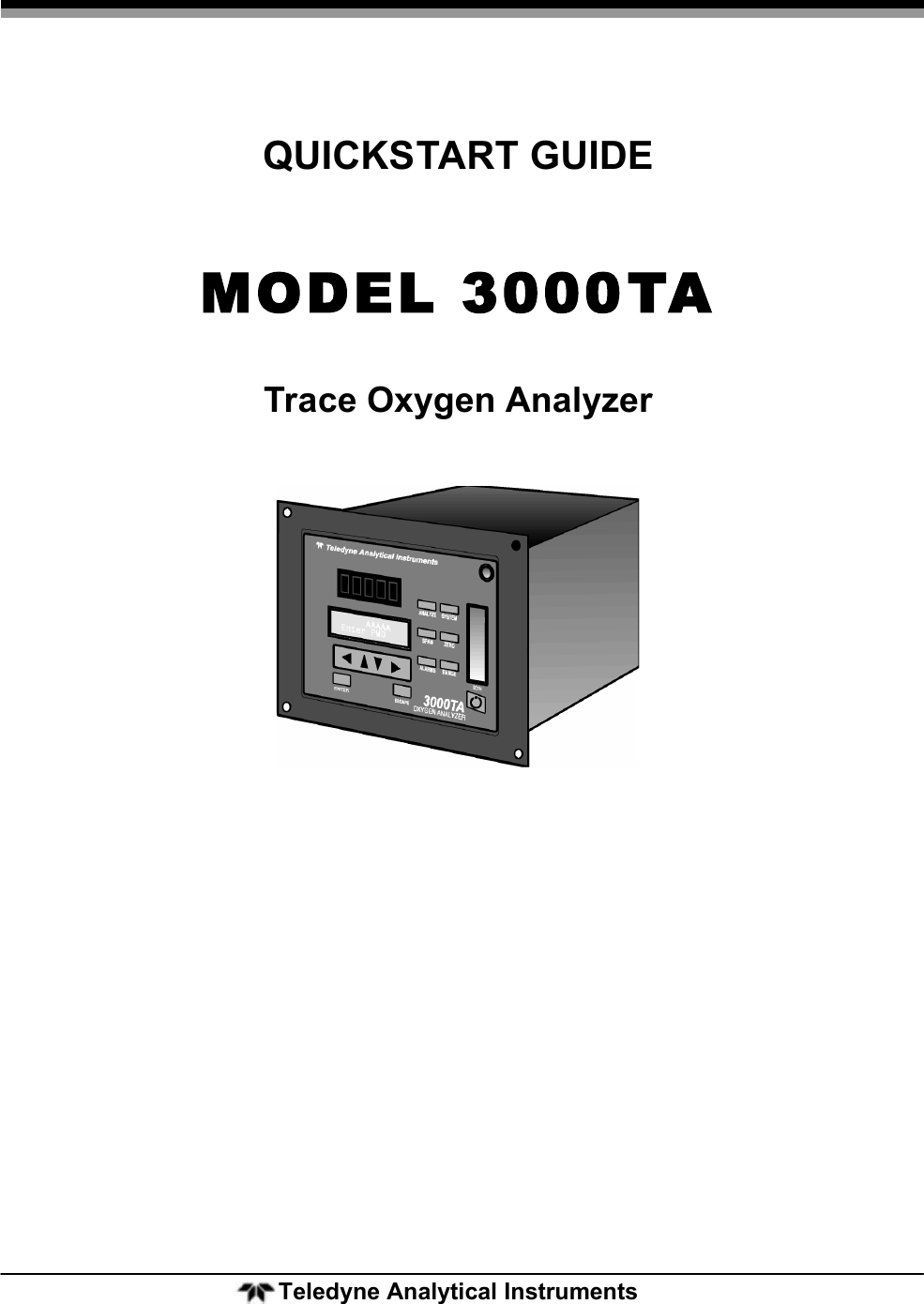 Teledyne Trace Oxygen Analyzer 3000Ta Users Manual Quickstart