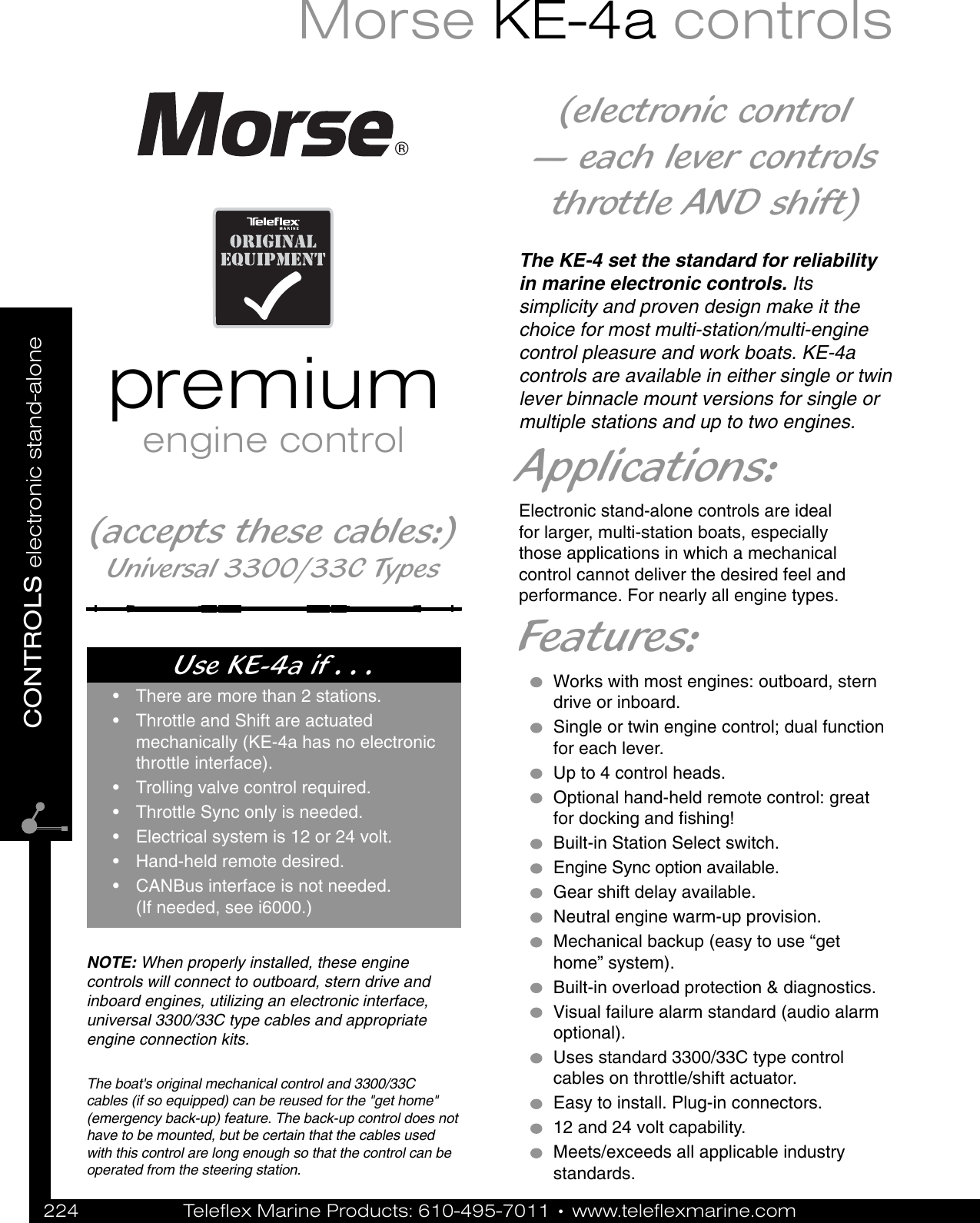 Page 1 of 4 - Teleflex-Marine Teleflex-Marine-Boating-Equipment-Ke-4A-Users-Manual- Teleflex-Morse Ke4 Electronic Engine Controls Selection Guide  Teleflex-marine-boating-equipment-ke-4a-users-manual