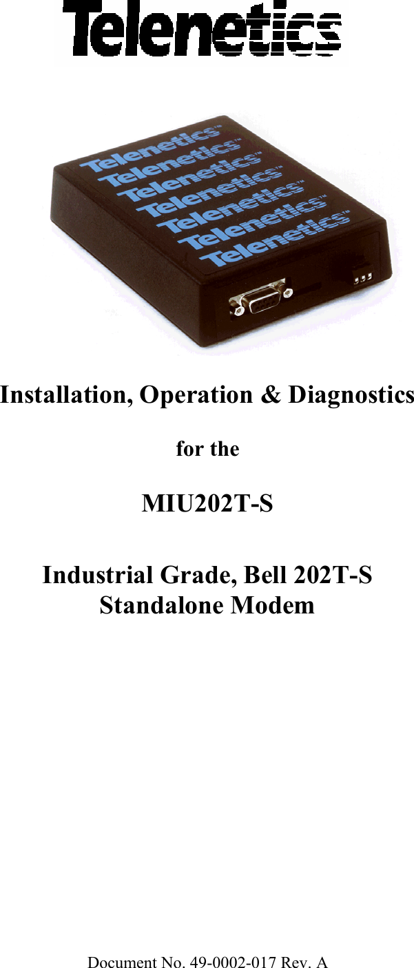 202T S Users Manual Installation, Operation And Diagnostics