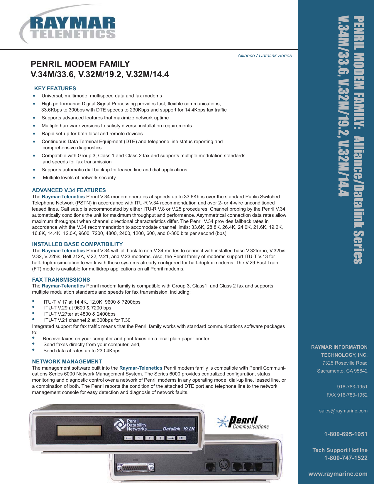 Page 1 of 2 - Telenetics Telenetics-V-32M-14-4-Users-Manual- Penril Modem Family Front Telenetics-v-32m-14-4-users-manual