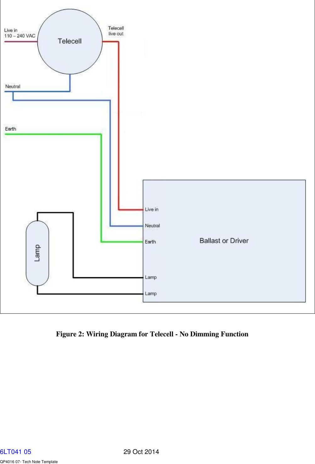   6LT041 05       29 Oct 2014    QP4016 07- Tech Note Template   Figure 2: Wiring Diagram for Telecell - No Dimming Function   