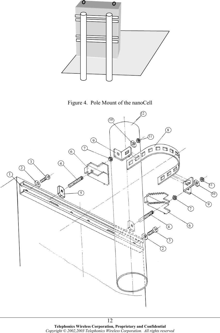                   Figure 4.  Pole Mount of the nanoCell  12 10 811 9763421 511 10 976432 Telephonics Wireless Corporation, Proprietary and Confidential Copyright © 2002,2003 Telephonics Wireless Corporation.  All rights reserved 12