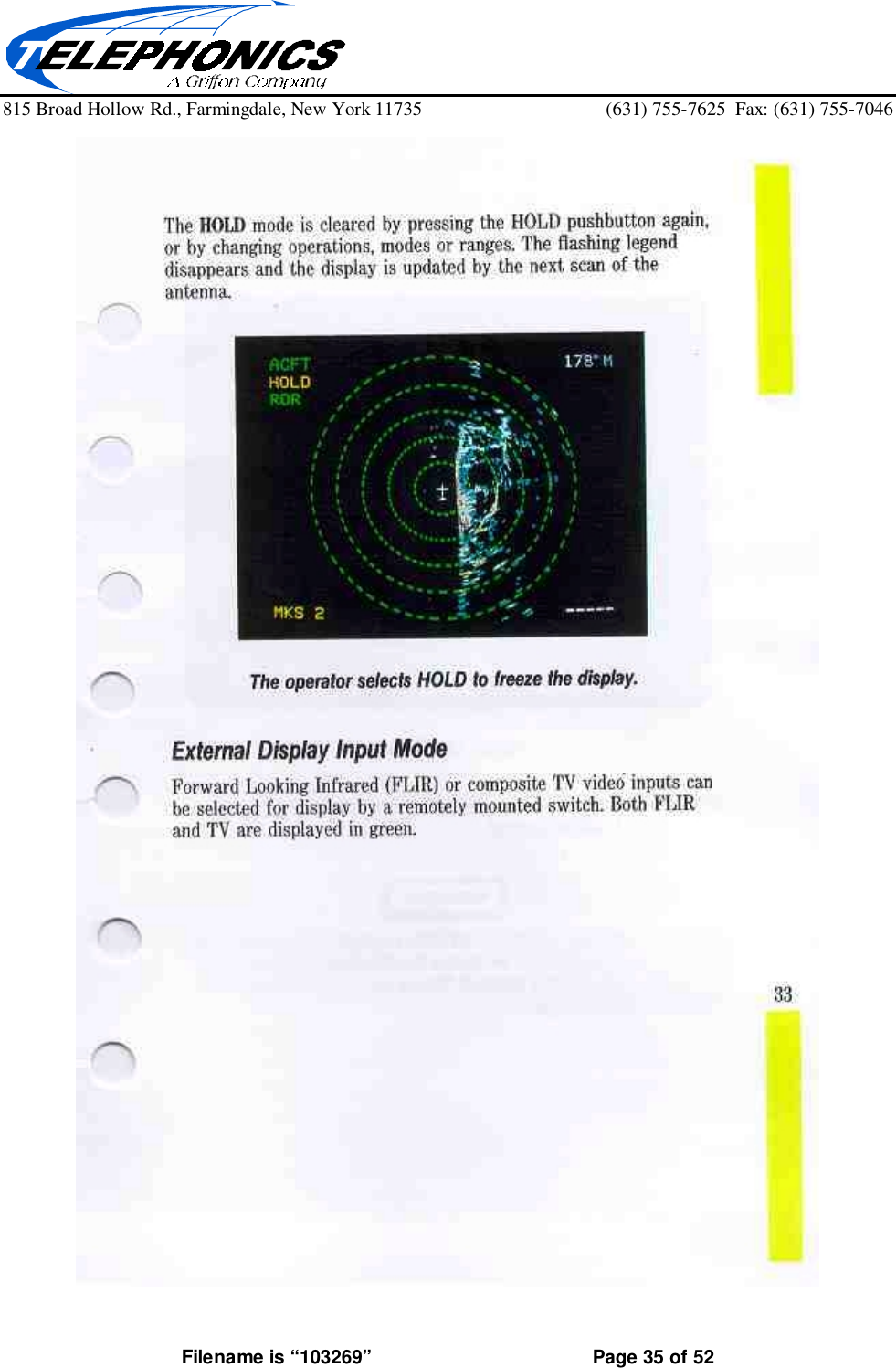 815 Broad Hollow Rd., Farmingdale, New York 11735 (631) 755-7625  Fax: (631) 755-7046Filename is “103269” Page 35 of 52