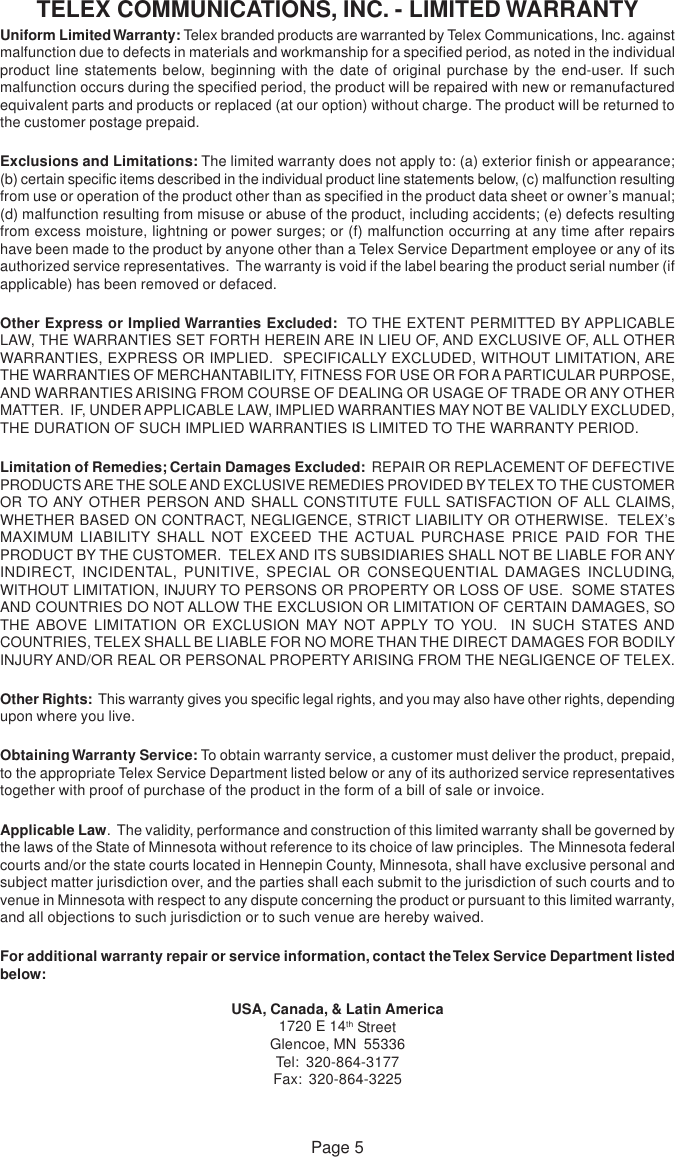 Page 7 of 12 - Telex Telex-Echelon-25Xt-Users-Manual- 38110073_3-7-02  Telex-echelon-25xt-users-manual