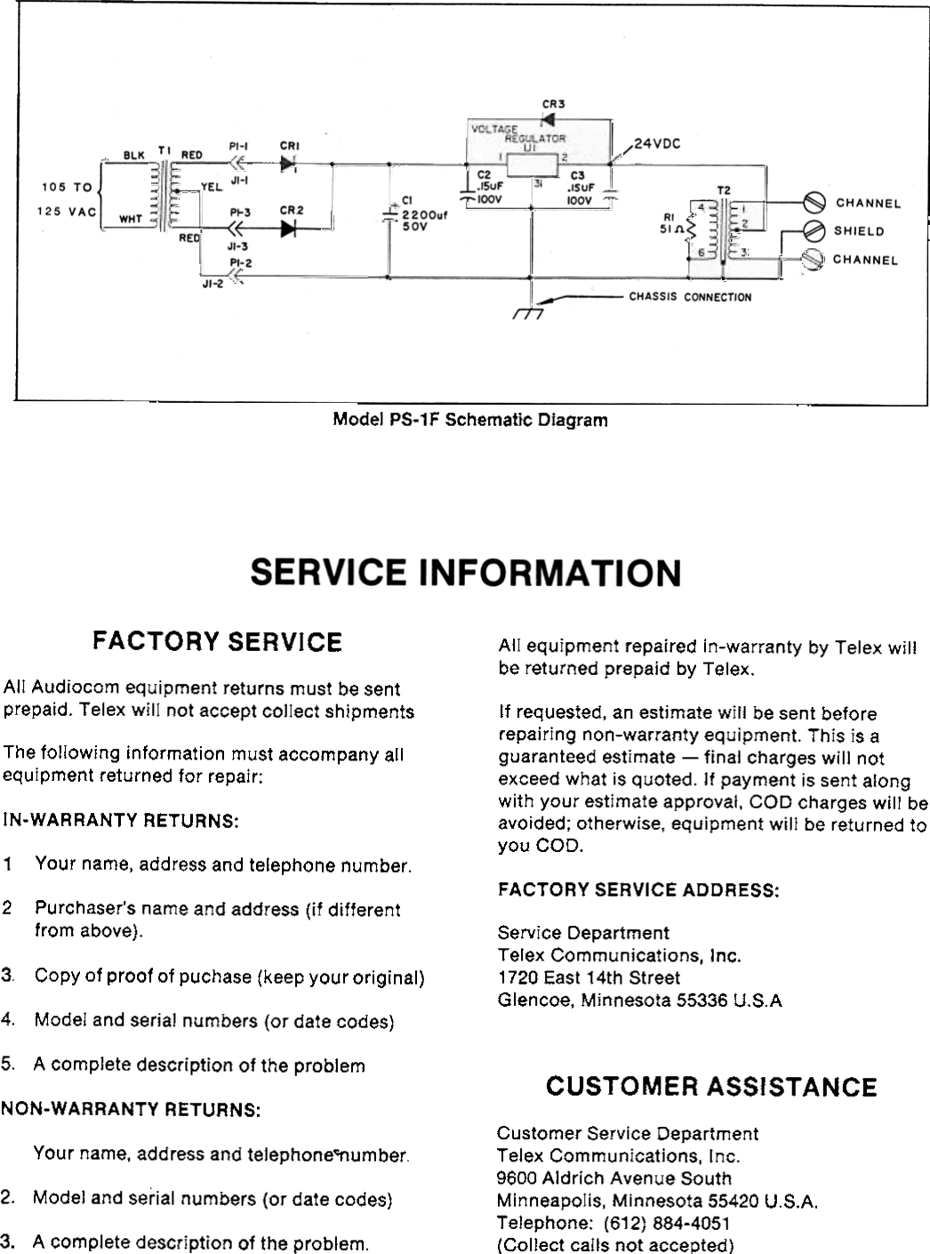 Page 2 of 2 - Telex Telex-Telex-Power-Supply-Ps-1-Users-Manual-  Telex-telex-power-supply-ps-1-users-manual