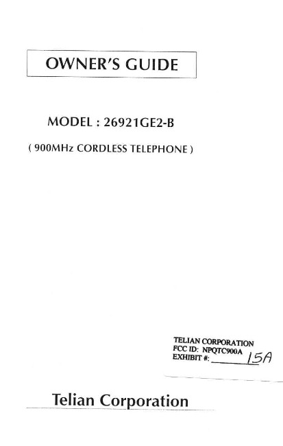 900 MHz Cordless Phone User Manual
