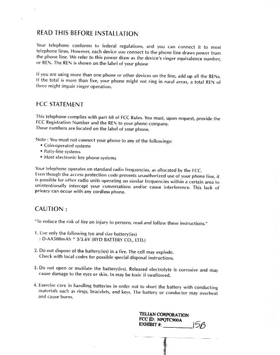 900 MHz Cordless Phone User Manual