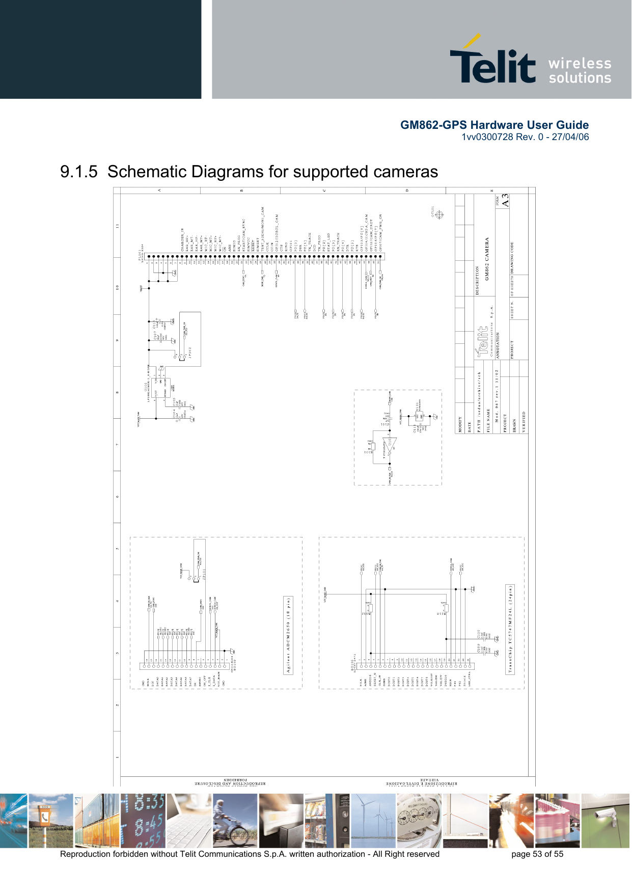        GM862-GPS Hardware User Guide   1vv0300728 Rev. 0 - 27/04/06    Reproduction forbidden without Telit Communications S.p.A. written authorization - All Right reserved    page 53 of 55  9.1.5  Schematic Diagrams for supported cameras 