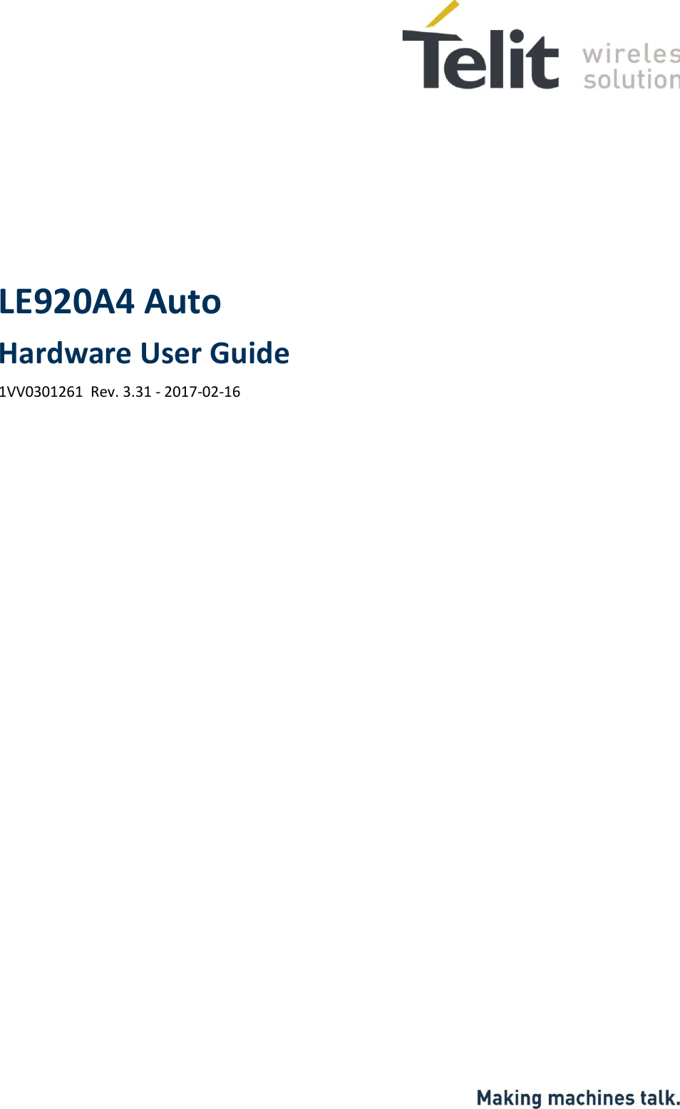 LE920A4 Auto Hardware User Guide 1VV0301261  Rev. 3.31 - 2017-02-16 