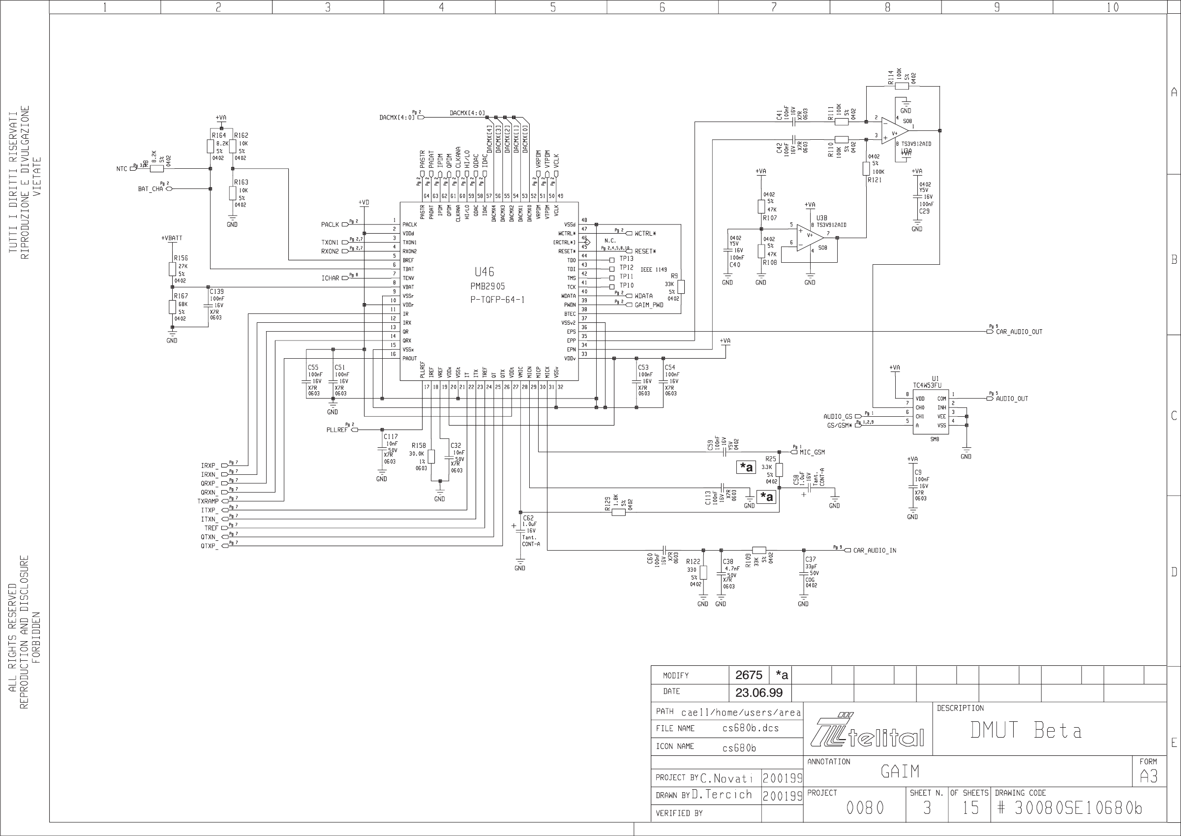 MODULO RF–RADIO  SCHEMA ELETTRICO P.1 30069SE00503a2675 *a23.06.99*a*a