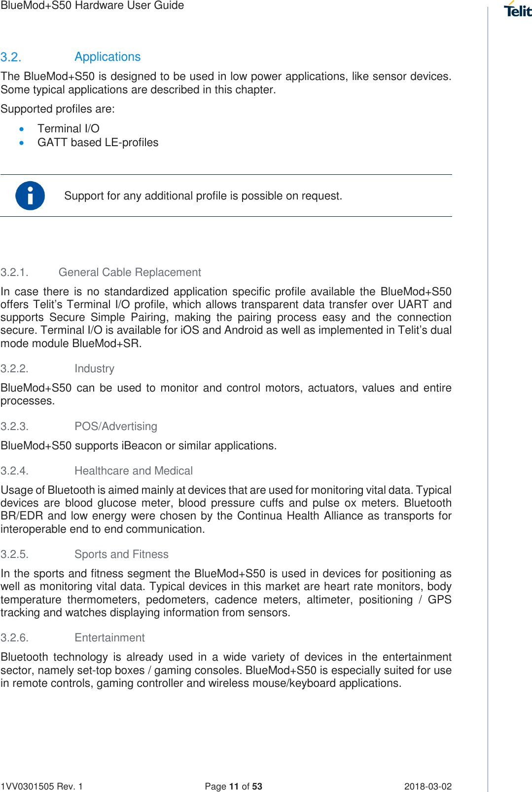 Page 11 of Telit Wireless Solutions S50 Bluetooth 5 LE Module User Manual BlueMod S50 Hardware User Guide