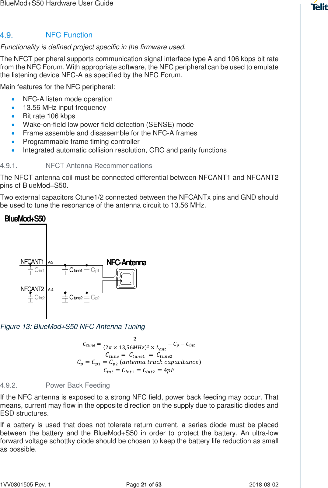 Page 21 of Telit Wireless Solutions S50 Bluetooth 5 LE Module User Manual BlueMod S50 Hardware User Guide