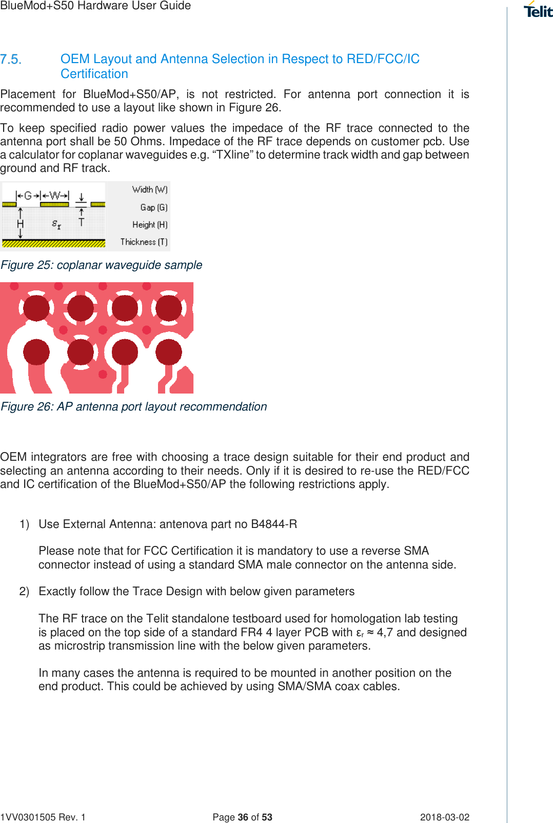 Page 36 of Telit Wireless Solutions S50 Bluetooth 5 LE Module User Manual BlueMod S50 Hardware User Guide