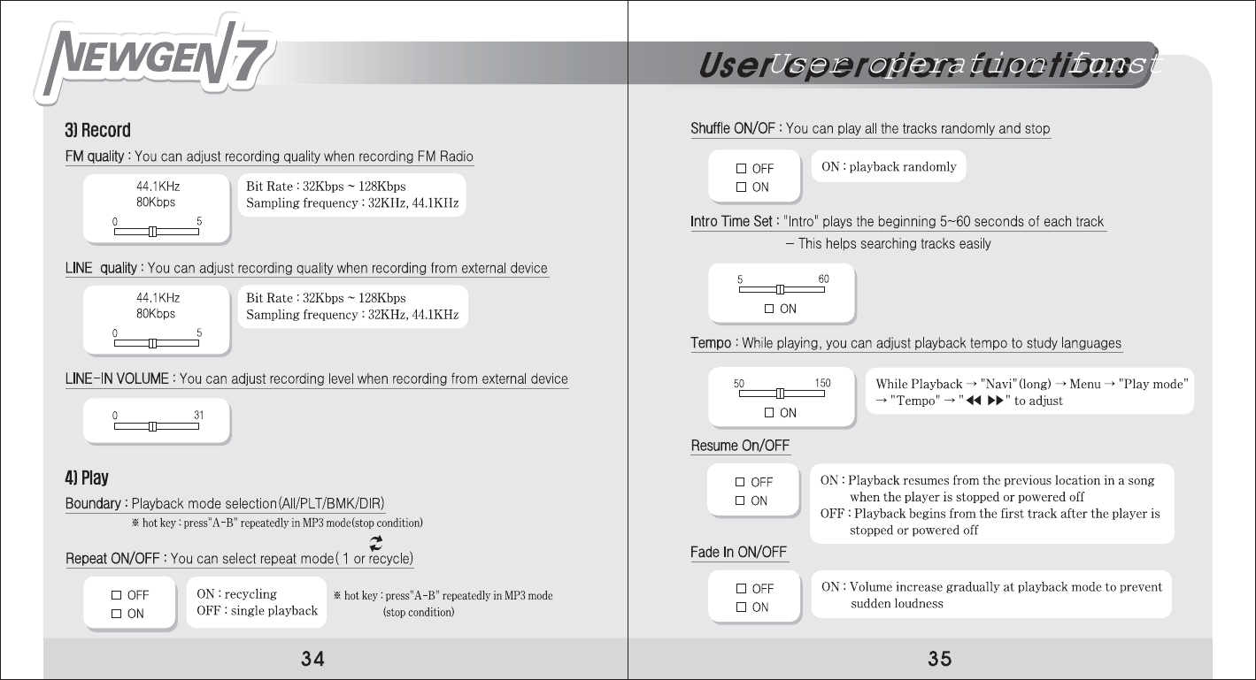 User operation functions