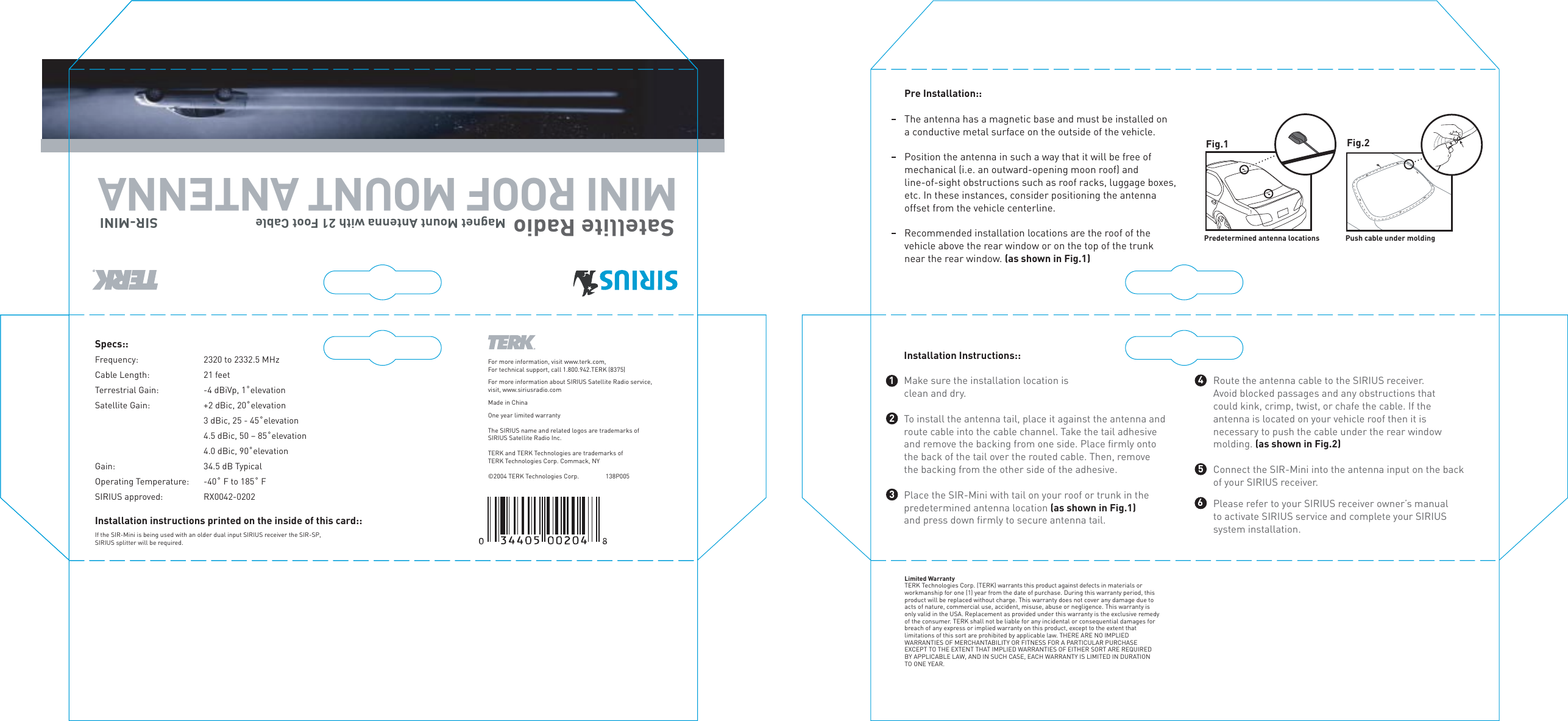 Terk Technologies 138P005 Users Manual T4 0049 SIR MINI GB