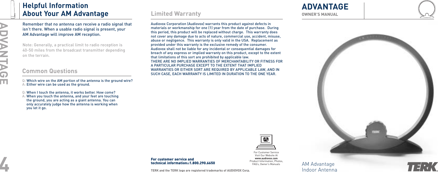 Page 1 of 2 - Terk-Technologies Terk-Technologies-Terk-Advantage-Non-Powered-Am-Radio-Antenna-Advantage-Users-Manual-  Terk-technologies-terk-advantage-non-powered-am-radio-antenna-advantage-users-manual