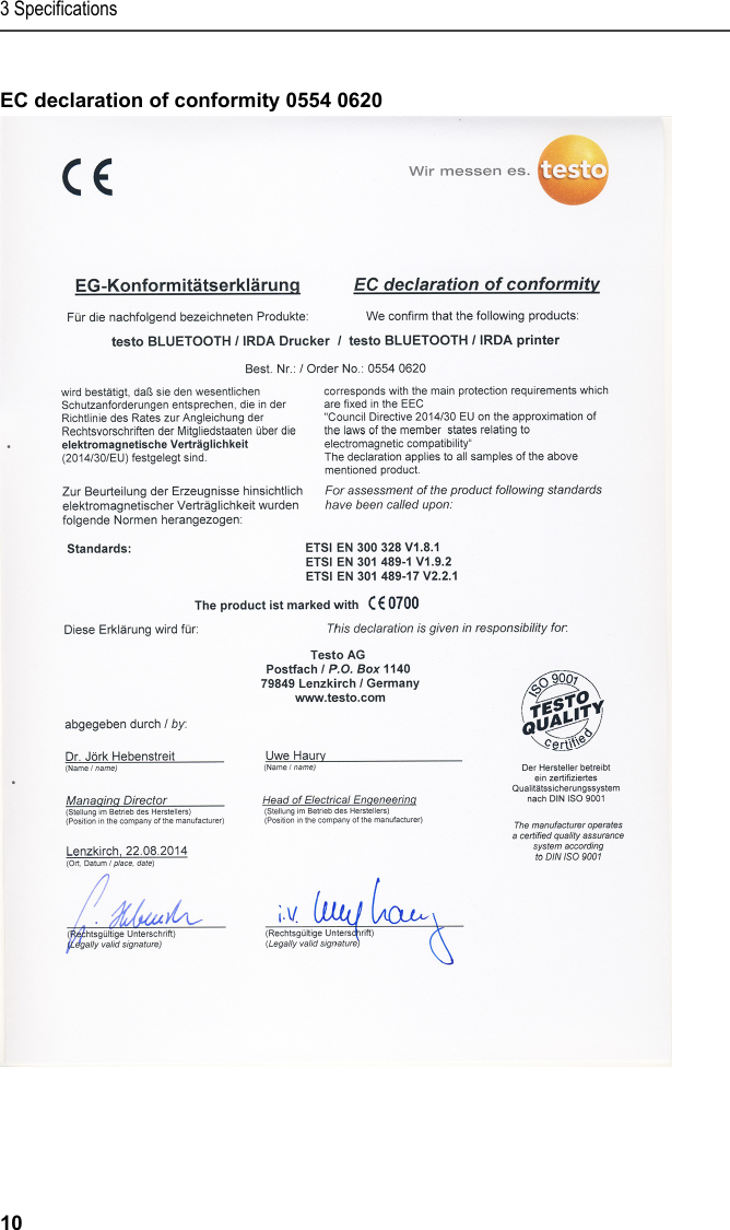 3 Specifications 10 Pos: 14 /TD/Leistungsb eschreibung/Techni sche Daten/Printer /0554 0620/0554 0621 K onformit&auml;tserkl&auml;r ung @ 15\mod_138910287270 8_79.docx @ 180232 @ 53 @ 1  EC declaration of conformity 0554 0620  