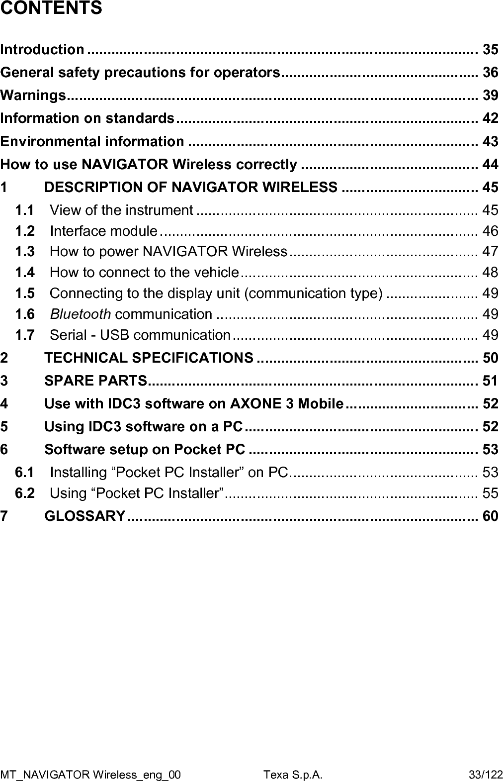          MT_NAVIGATOR Wireless_eng_00                          Texa S.p.A.                                              34/122 