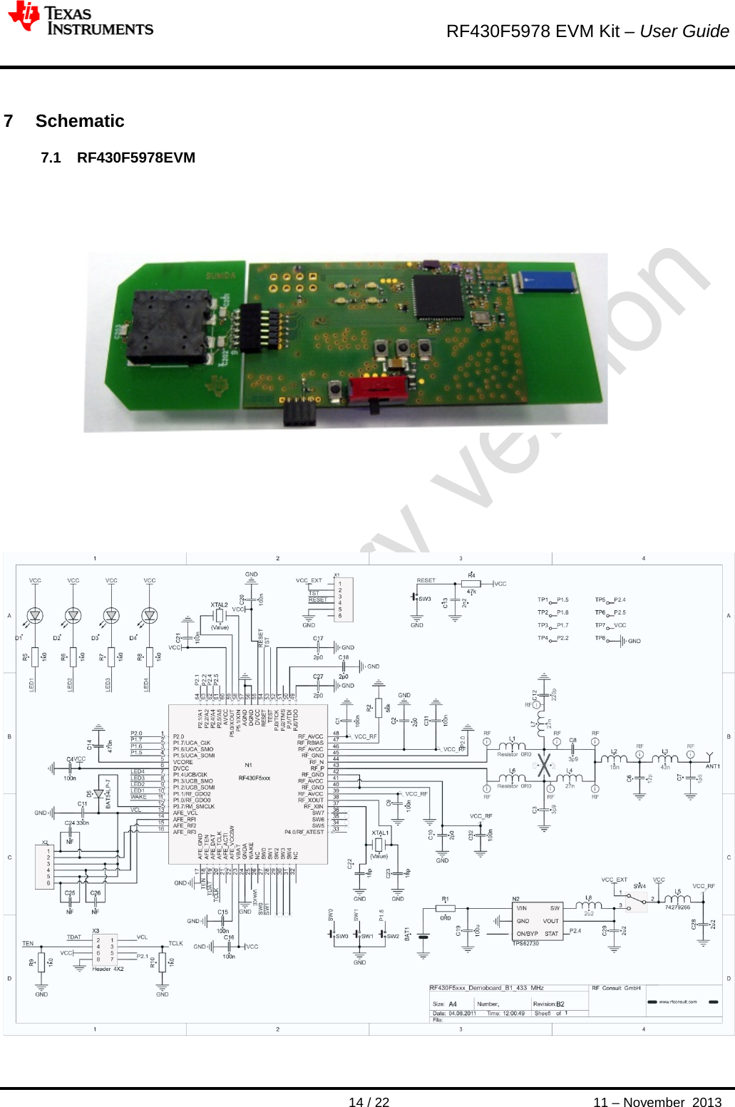        RF430F5978 EVM Kit – User Guide       14 / 22 11 – November  2013  7  Schematic 7.1 RF430F5978EVM               