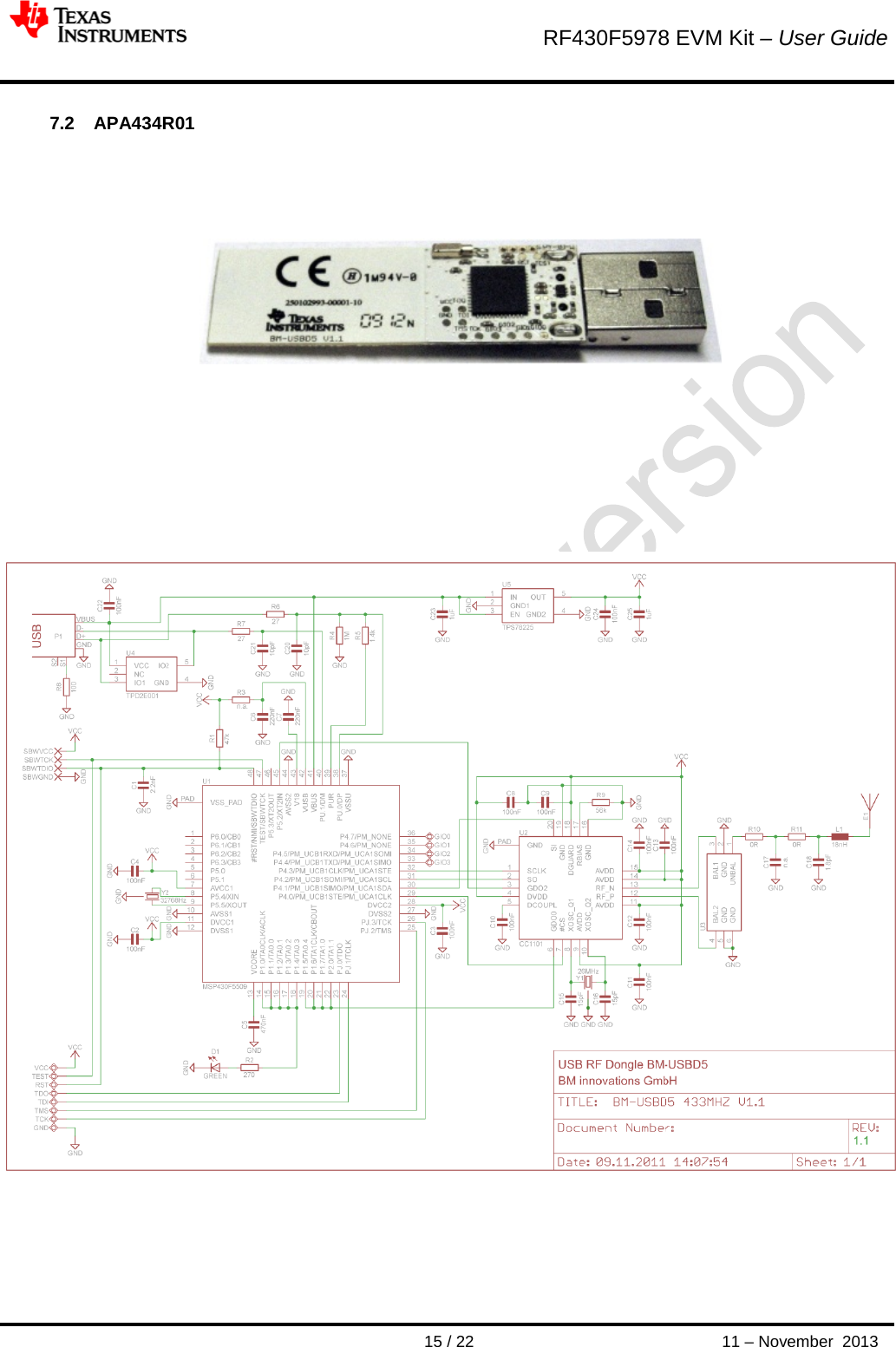        RF430F5978 EVM Kit – User Guide       15 / 22 11 – November  2013  7.2 APA434R01                     