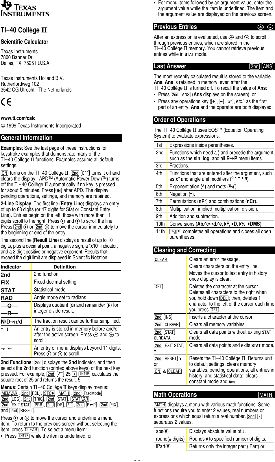 Texas Instruments Ti 40 Users Manual 40uke