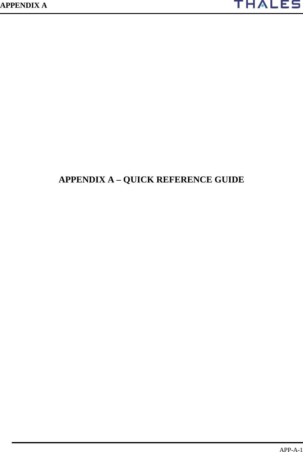 APPENDIX A        APP-A-1               APPENDIX A – QUICK REFERENCE GUIDE                       