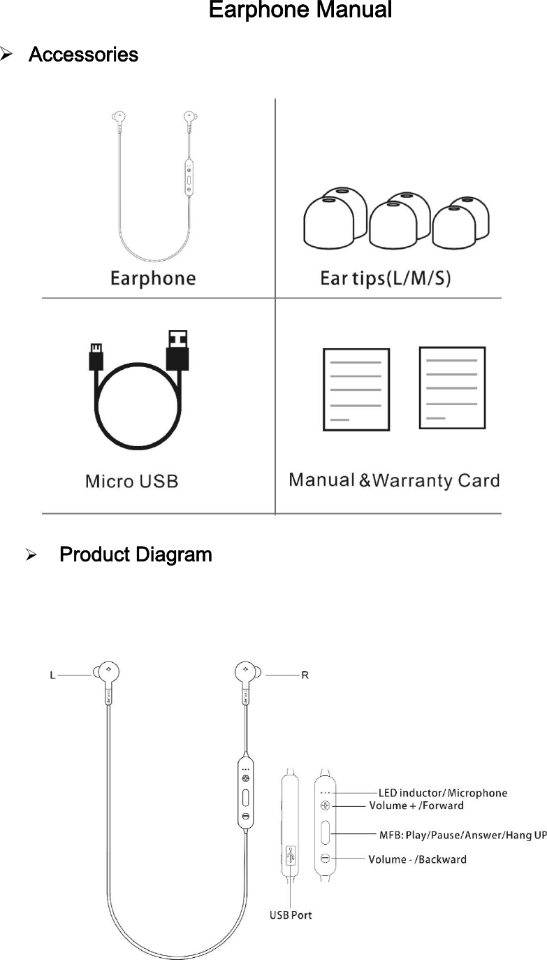 Earphone Manual  Accessories   Product Diagram  