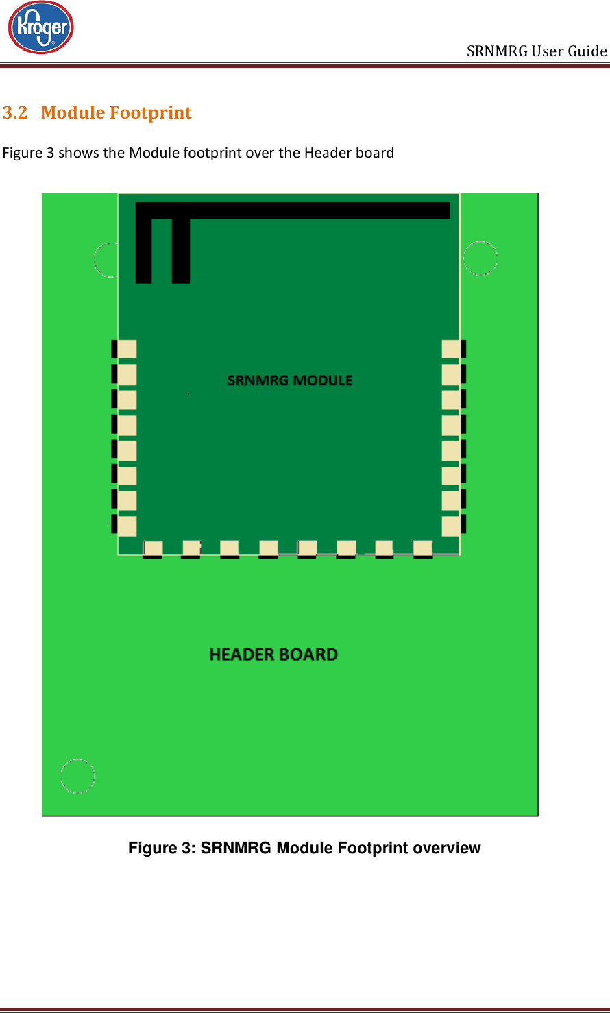                       SRNMRG User Guide 3.2 Module Footprint Figure 3 shows the Module footprint over the Header board  Figure 3: SRNMRG Module Footprint overview    