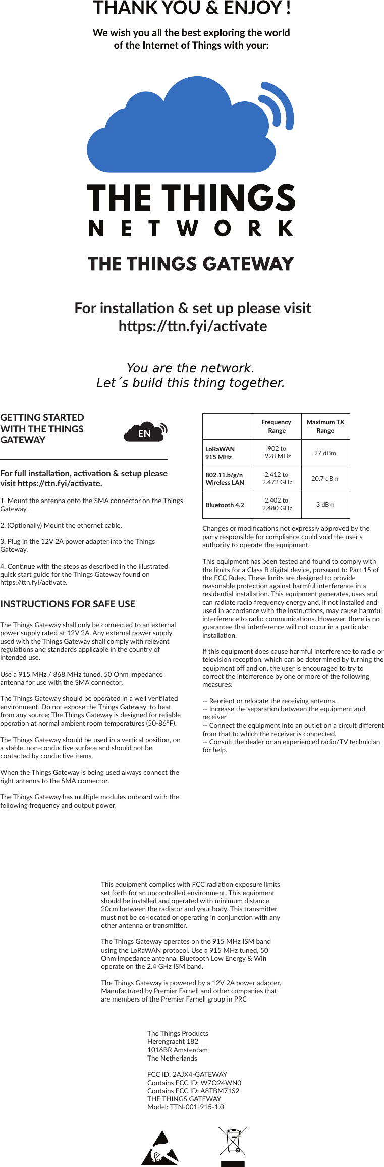 The Things GATEWAY THE THINGS GATEWAY User Manual QSG Gateway 915 US