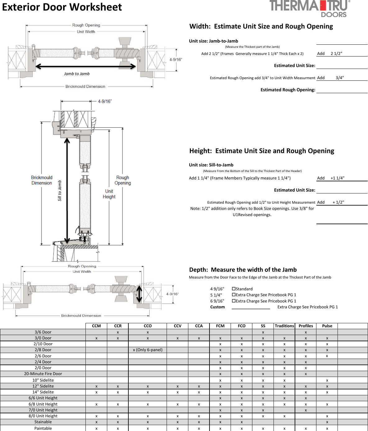 Page 1 of 2 - Therma Tru Data Worksheet U1Rev User Manual